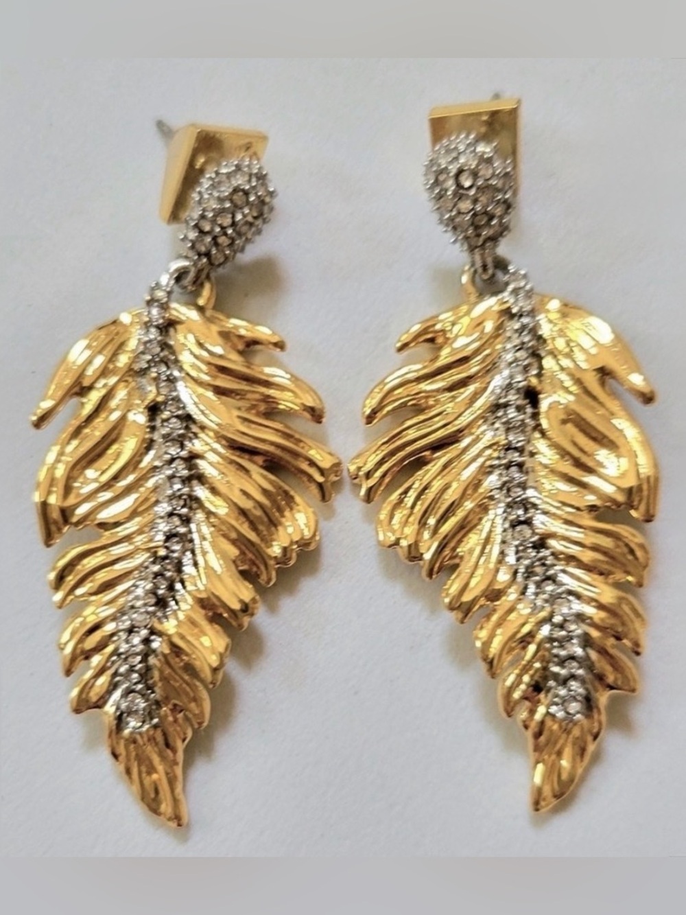 ALEXIS BITTAR Georgian Pave Feather Drop Earrings Gold Clear JL26